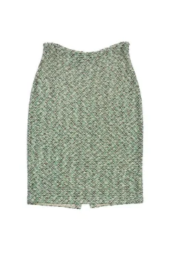 St. John Couture - Green & Tan Metallic Tweed Skirt Sz 12