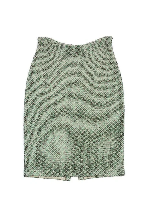 St. John Couture - Green & Tan Metallic Tweed Skirt Sz 12