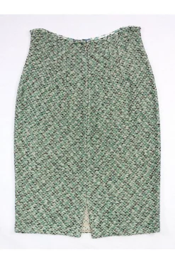 St. John Couture - Green & Tan Metallic Tweed Skirt Sz 12