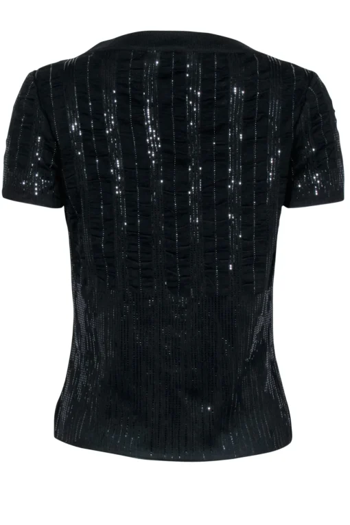 St. John Evening - Sparkly Black Knit Short Sleeve Shirt Sz M