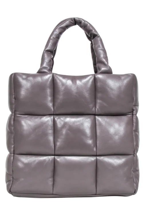 Stand Studio - Taupe Quilted Leather "Assante" Puffy Tote Bag