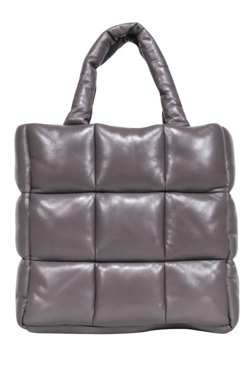 Stand Studio - Taupe Quilted Leather "Assante" Puffy Tote Bag