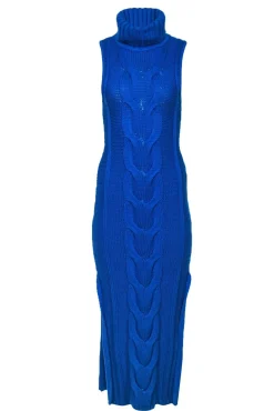 Staud - Blue Chunky Cable Knit Sleeveless Turtleneck Maxi Dress Sz M