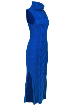 Staud - Blue Chunky Cable Knit Sleeveless Turtleneck Maxi Dress Sz M