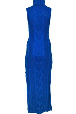 Staud - Blue Chunky Cable Knit Sleeveless Turtleneck Maxi Dress Sz M