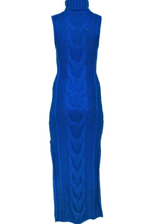 Staud - Blue Chunky Cable Knit Sleeveless Turtleneck Maxi Dress Sz M