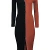 Staud - Brown & Black Color Block Ribbed Knit Dress Sz S