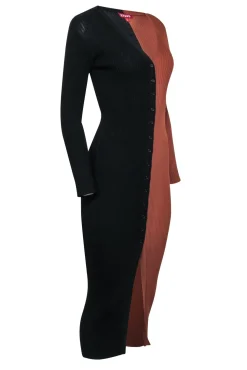 Staud - Brown & Black Color Block Ribbed Knit Dress Sz S