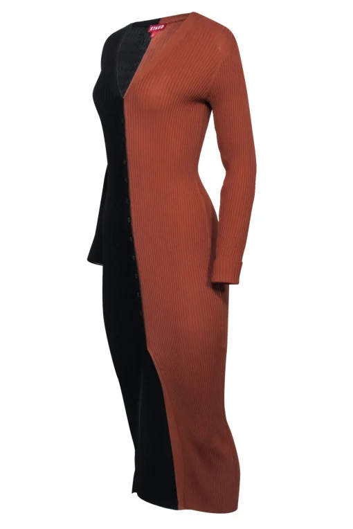 Staud - Brown & Black Color Block Ribbed Knit Dress Sz S