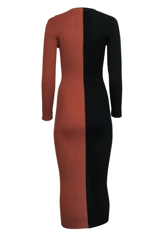 Staud - Brown & Black Color Block Ribbed Knit Dress Sz S
