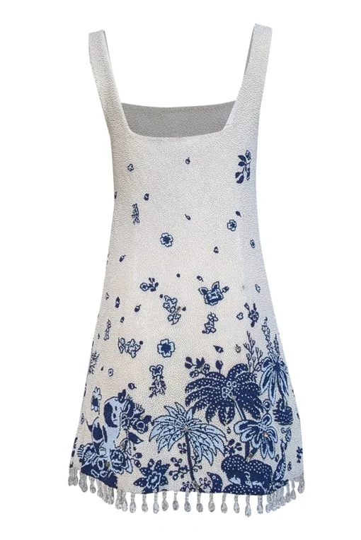 Staud - Ivory & Blue "Le Sable" Floral Beaded Minidress Sz M