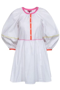 Staud - White Long Sleeve Babydoll Mini Dress w/ Colorful Trim Sz S