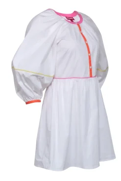 Staud - White Long Sleeve Babydoll Mini Dress w/ Colorful Trim Sz S