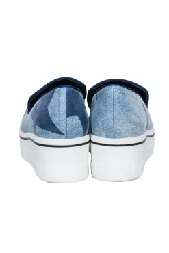Stella McCartney - Blue Denim Chambray Star Print Platform Loafers Sz 11