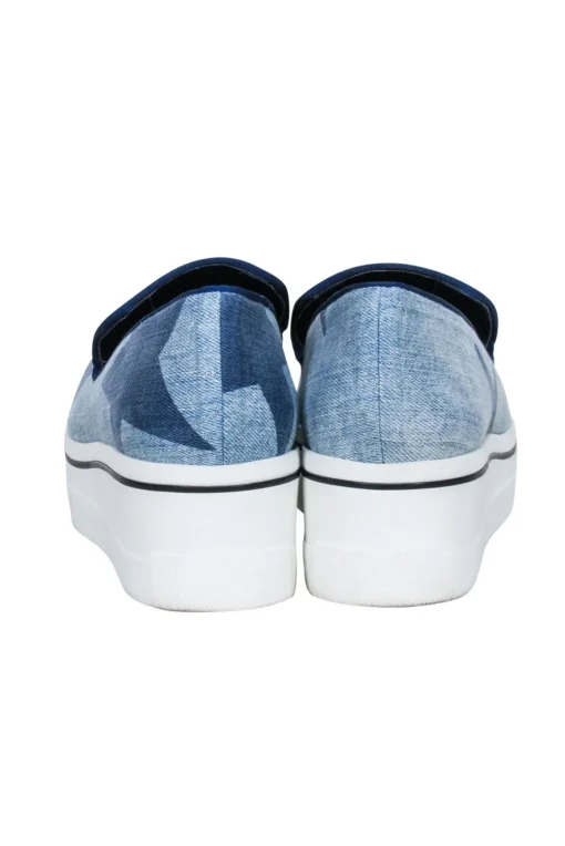Stella McCartney - Blue Denim Chambray Star Print Platform Loafers Sz 11