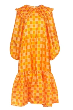 Stella Nova - Yellow & Orange Checkered Long Sleeve Shift Dress Sz 6