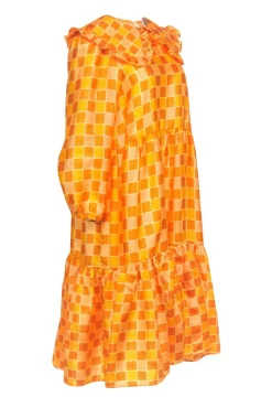 Stella Nova - Yellow & Orange Checkered Long Sleeve Shift Dress Sz 6