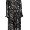 Stine Goya - Black & Star Print Long Sleeve Maxi Dress w/ Flounce Sz S