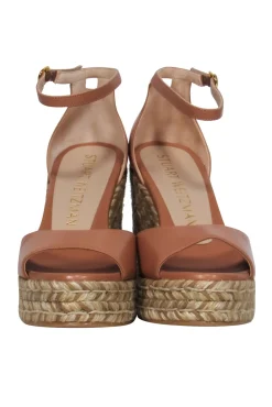 Stuart Weitzman - Beige Leather Espadrille Platform Wedges Sz 7.5