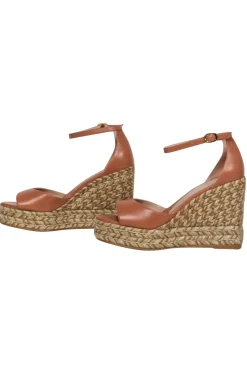 Stuart Weitzman - Beige Leather Espadrille Platform Wedges Sz 7.5