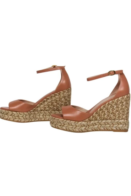 Stuart Weitzman - Beige Leather Espadrille Platform Wedges Sz 7.5