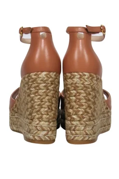Stuart Weitzman - Beige Leather Espadrille Platform Wedges Sz 7.5