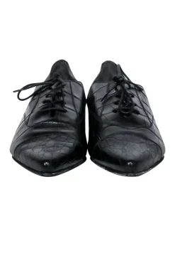 Stuart Weitzman - Black Croc Embossed Leather Flat Shoes Sz 8