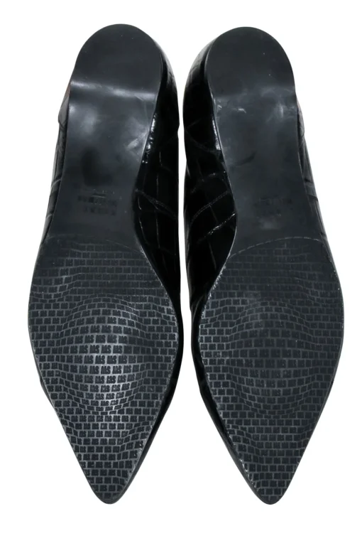 Stuart Weitzman - Black Croc Embossed Leather Flat Shoes Sz 8