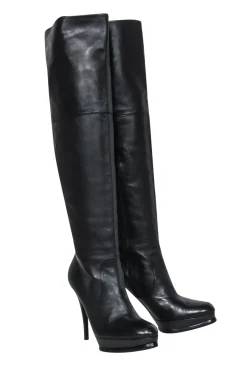 Stuart Weitzman - Black Leather Platform Stiletto Boots Sz 8.5