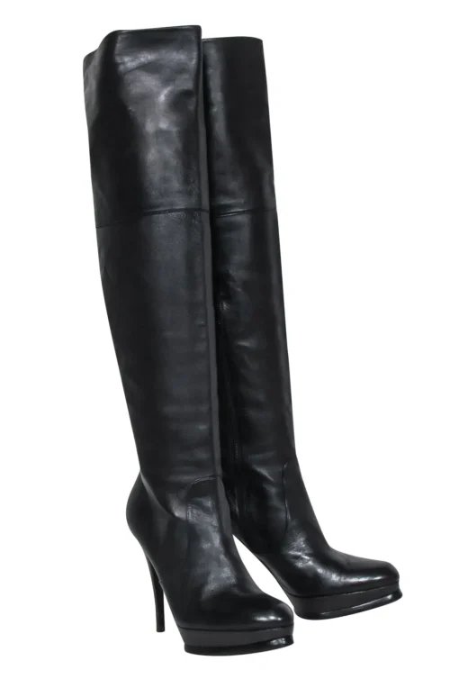 Stuart Weitzman - Black Leather Platform Stiletto Boots Sz 8.5
