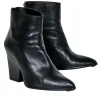Stuart Weitzman - Black Leather Pointed Toe Chunky Heel Booties Sz 7.5