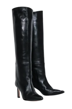 Stuart Weitzman - Black Leather Tall Boots w/ Stiletto Heel Sz 6