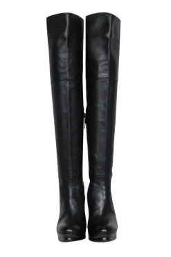 Stuart Weitzman - Black Leather Platform Stiletto Boots Sz 8.5