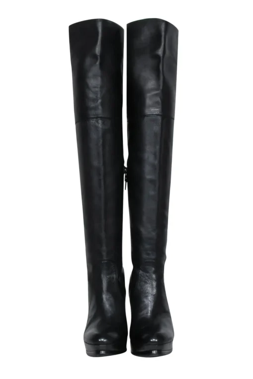 Stuart Weitzman - Black Leather Platform Stiletto Boots Sz 8.5