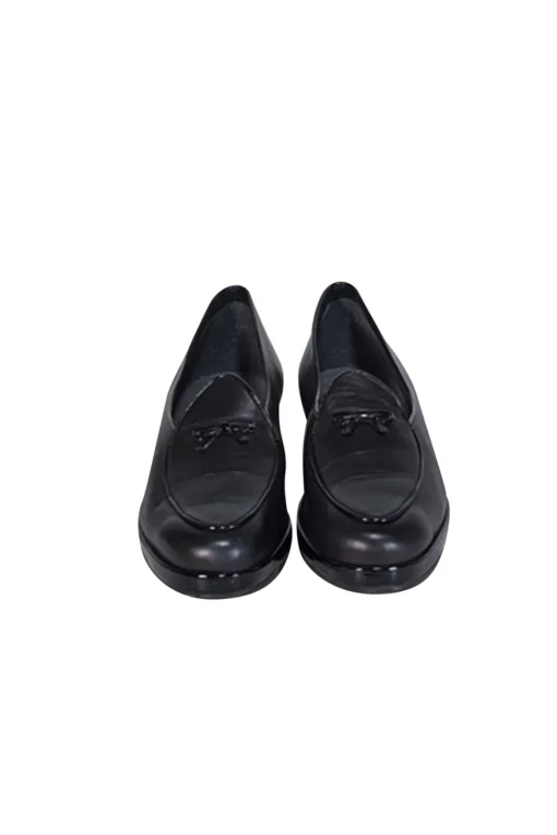 Stuart Weitzman - Black Leather Loafers w/ Patent Trim & Bow Accent Sz 10