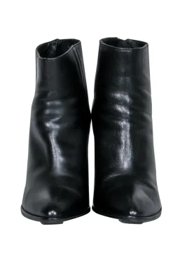 Stuart Weitzman - Black Leather Pointed Toe Chunky Heel Booties Sz 7.5
