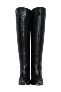Stuart Weitzman - Black Leather Tall Boots w/ Stiletto Heel Sz 6
