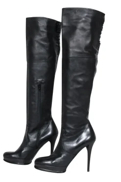 Stuart Weitzman - Black Leather Platform Stiletto Boots Sz 8.5