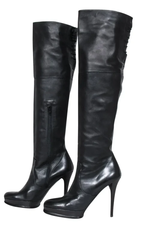 Stuart Weitzman - Black Leather Platform Stiletto Boots Sz 8.5