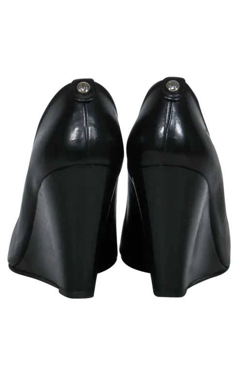 Stuart Weitzman - Black Leather Peep Toe Wedges Sz 8