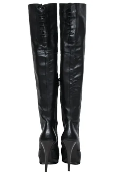 Stuart Weitzman - Black Leather Platform Stiletto Boots Sz 8.5