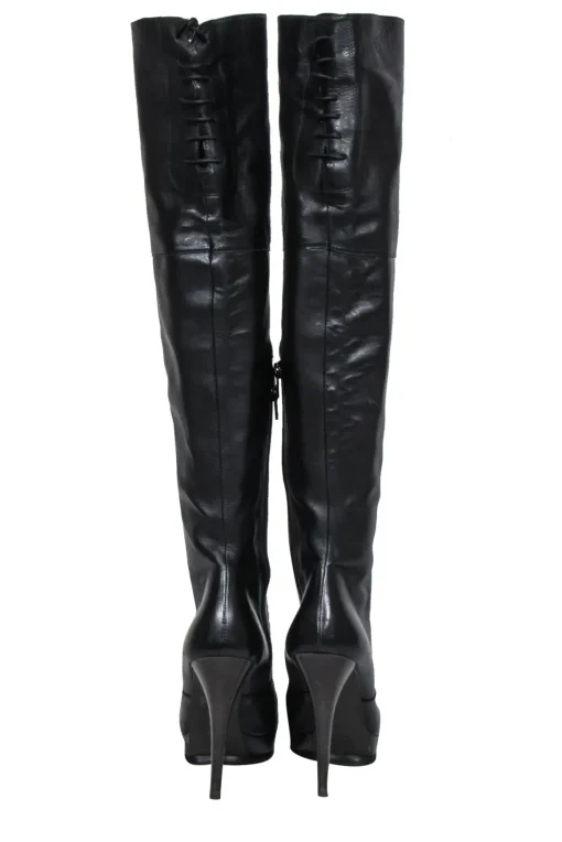 Stuart Weitzman - Black Leather Platform Stiletto Boots Sz 8.5