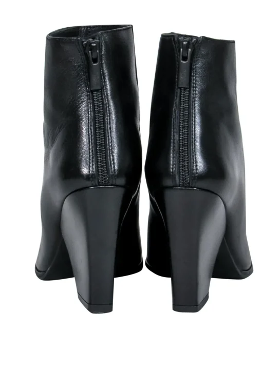 Stuart Weitzman - Black Leather Pointed Toe Chunky Heel Booties Sz 7.5