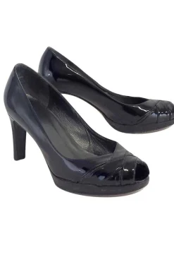 Stuart Weitzman - Black Patent Woven Peep Toe Heels Sz 6