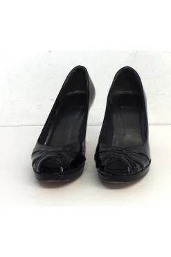 Stuart Weitzman - Black Patent Woven Peep Toe Heels Sz 6