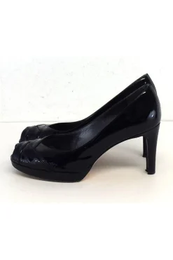 Stuart Weitzman - Black Patent Woven Peep Toe Heels Sz 6