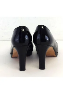 Stuart Weitzman - Black Patent Woven Peep Toe Heels Sz 6