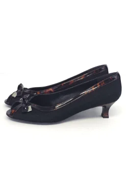 Stuart Weitzman - Black Peep Toe Pumps w/ Tortoise Trim Sz 9