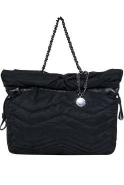 Stuart Weitzman - Black Quilted Puffer Tote Bag w/ Chain Straps