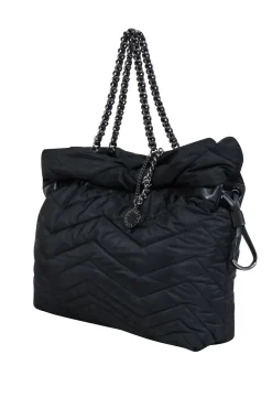 Stuart Weitzman - Black Quilted Puffer Tote Bag w/ Chain Straps
